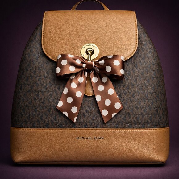 LOW START Michael Kors Raven Medium Logo and Pebbled Leather Backpack - Picture 8 of 12